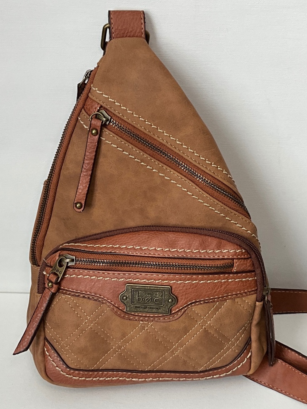 BOC Born Concepts Sling Bag Brown Quilted Vegan Crossbody Boho Rustic